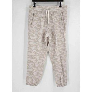 Athleta Cabo Tide Linen Jogger Neutral Tan Camo Zip Pockets Pants Sz 12